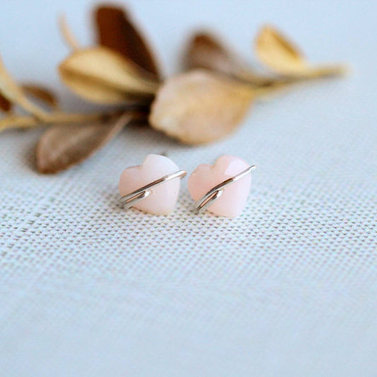 Pink Opal Heart Studs